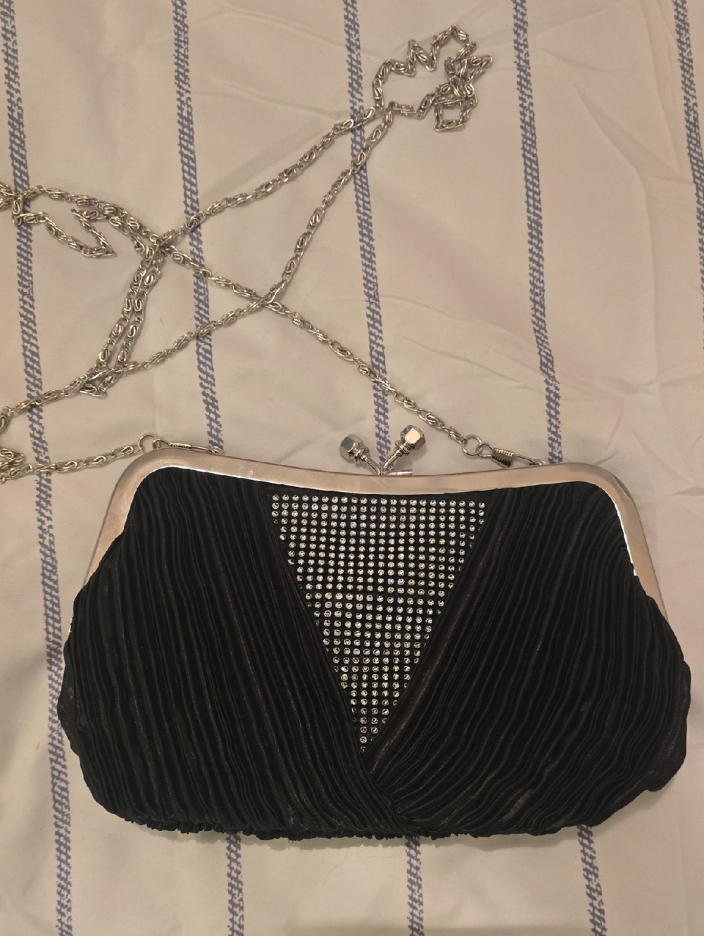 Black Evening Clutch Bag with Silver Chain
